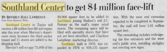 Southland Center - March 1988 Remodel